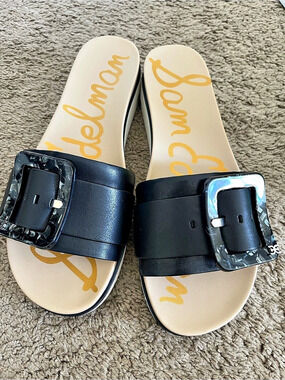 Sam Edelman Ariane Platform Buckle Slide Sandals Black & White US 8 NWT
